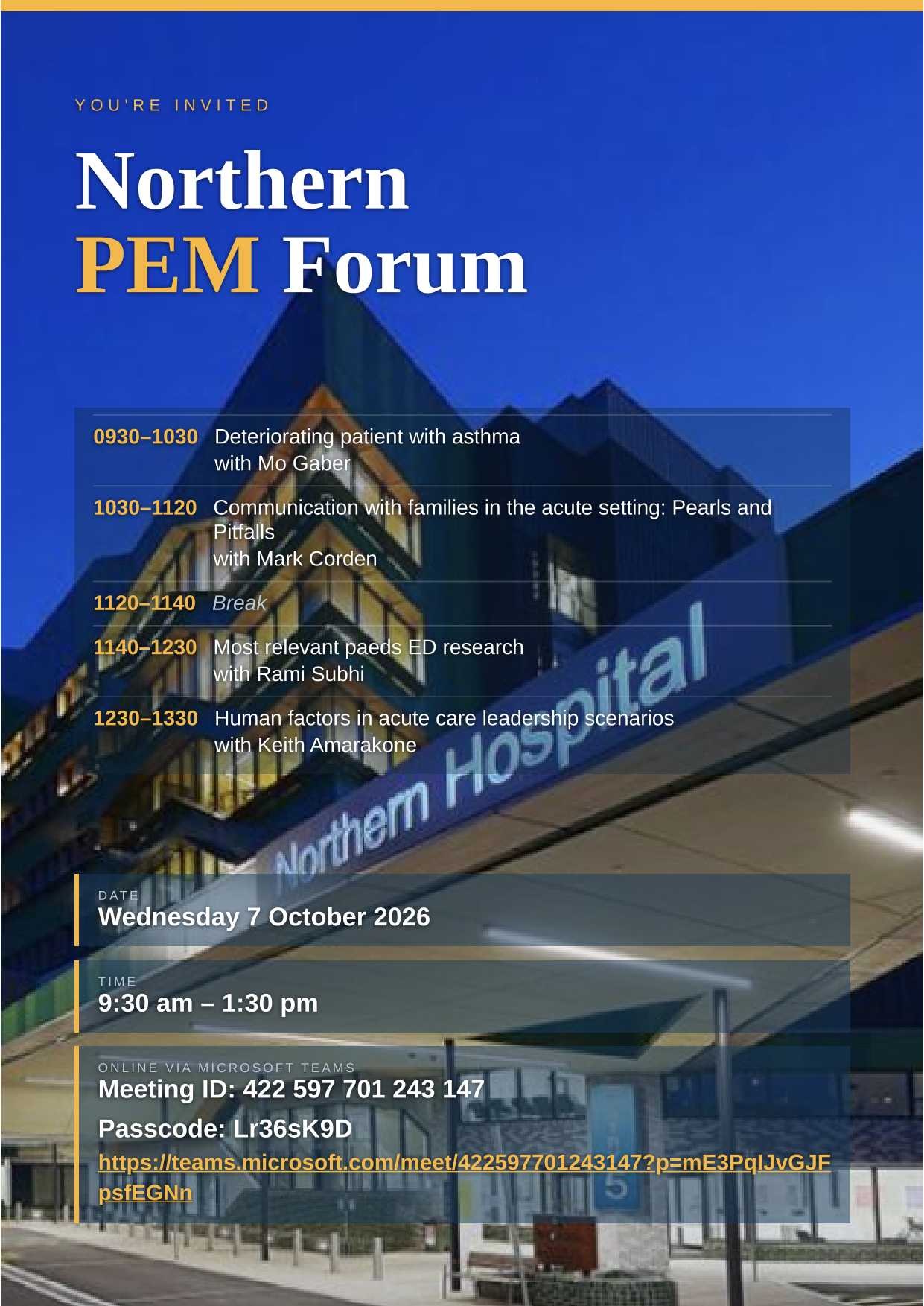 Northern PEM Forum poster: Wednesday 7 October 2026, 9:30am to 1:30pm, online via Microsoft Teams